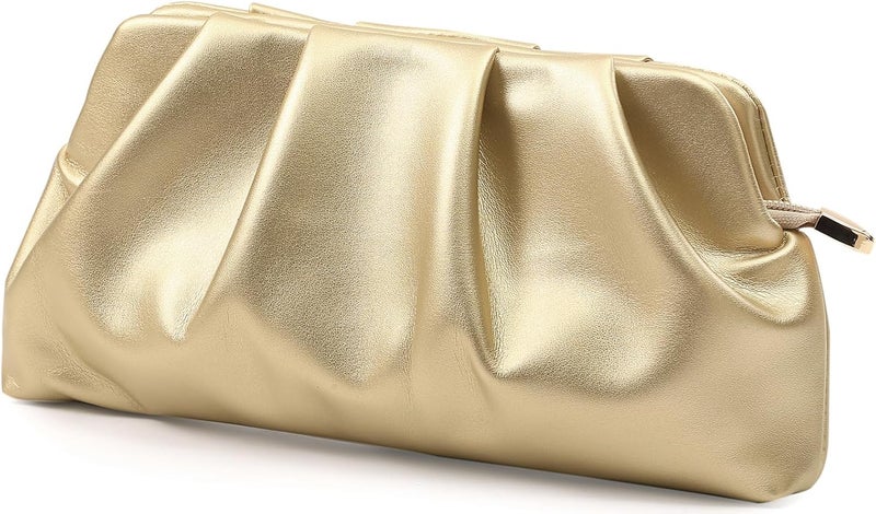 FanChris Evening Bag for Women Ruched Clutch Purse Detachable Metal Chain Crossbody Bag - Image 2